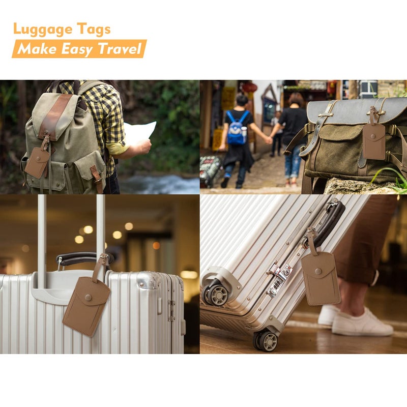 VANTOO Kevancho Leather Smart Luggage Tags for Men Women, Suitcase Labels Baggage Tote Bag Tag ID Tags with Full Back Privacy Cover for Carnival Cruise Ships, Travel Accessories Tags Set of 2 PCS (Tan) - Image 5